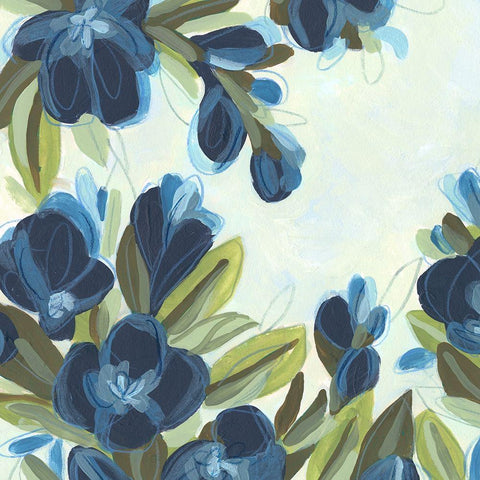 Lush Indigo Blooms I Black Modern Wood Framed Art Print by Vess, June Erica