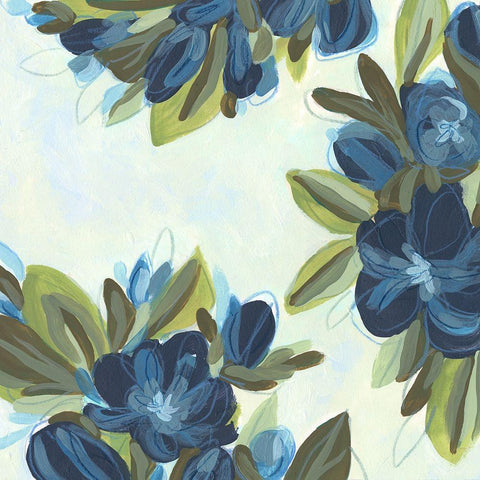 Lush Indigo Blooms II Black Modern Wood Framed Art Print with Double Matting by Vess, June Erica