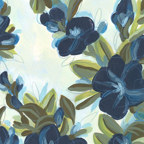 Lush Indigo Blooms IV Black Modern Wood Framed Art Print with Double Matting by Vess, June Erica