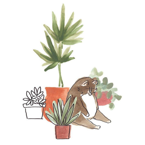 Purrfect Plants II Gold Ornate Wood Framed Art Print with Double Matting by Vess, June Erica