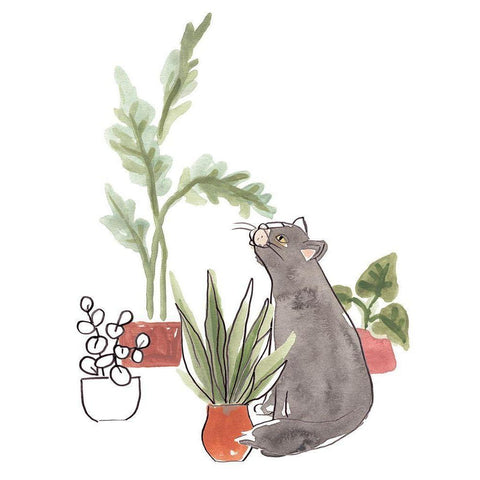 Purrfect Plants IV Gold Ornate Wood Framed Art Print with Double Matting by Vess, June Erica