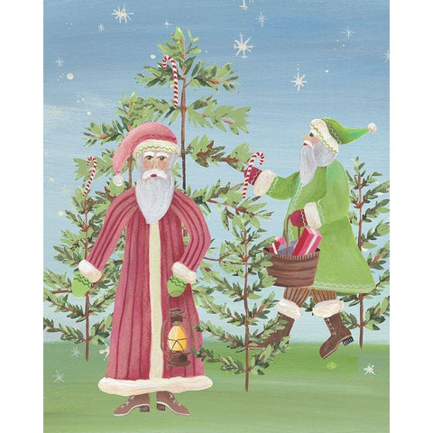 Folksy Father Christmas I White Modern Wood Framed Art Print by Moore, Regina