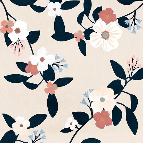 Pink Petal Branch I Black Modern Wood Framed Art Print with Double Matting by Warren, Annie