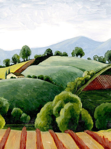 Tuscan Valley Sketch I Black Ornate Wood Framed Art Print with Double Matting by Popp, Grace