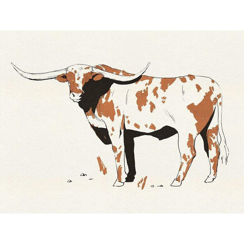 Terre Cotta Steer II Gold Ornate Wood Framed Art Print with Double Matting by Green, Jacob