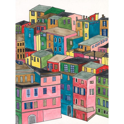 Colorful City I Black Modern Wood Framed Art Print with Double Matting by Moore, Regina