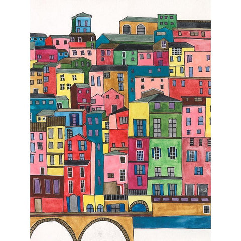 Colorful City II Black Modern Wood Framed Art Print with Double Matting by Moore, Regina