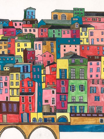 Colorful City II Black Ornate Wood Framed Art Print with Double Matting by Moore, Regina