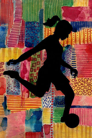 Patchwork Athlete II White Modern Wood Framed Art Print with Double Matting by Moore, Regina