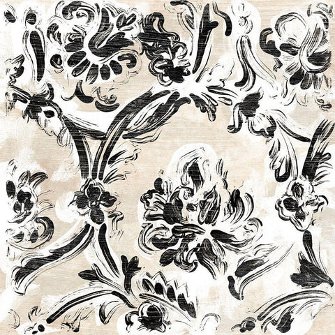 Parchment Brocade I Black Modern Wood Framed Art Print with Double Matting by Vess, June Erica