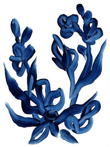 Indigo Brush Blooms I White Modern Wood Framed Art Print with Double Matting by Vess, June Erica