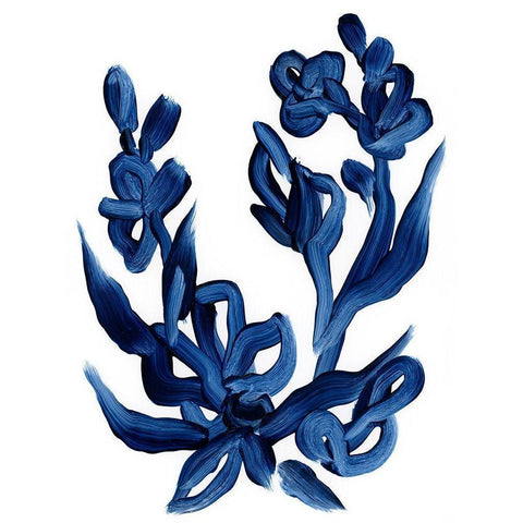 Indigo Brush Blooms I Gold Ornate Wood Framed Art Print with Double Matting by Vess, June Erica