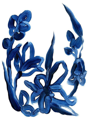 Indigo Brush Blooms II White Modern Wood Framed Art Print with Double Matting by Vess, June Erica