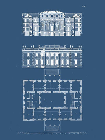 Custom Graphic Building and Plan VI Black Ornate Wood Framed Art Print with Double Matting by Gibbs, James