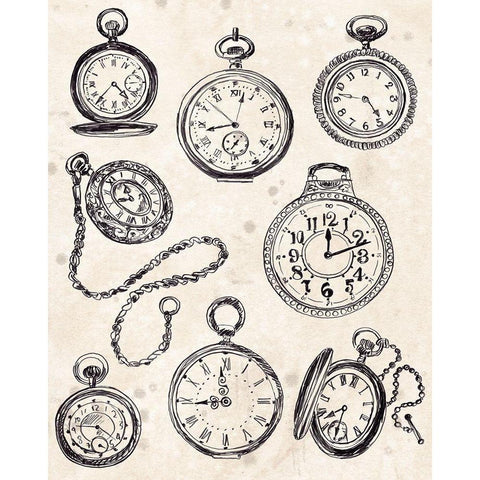 Pocket Watch Sketches II White Modern Wood Framed Art Print by Vess, June Erica