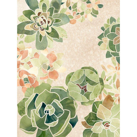 Stained Glass Succulents I Gold Ornate Wood Framed Art Print with Double Matting by Vess, June Erica