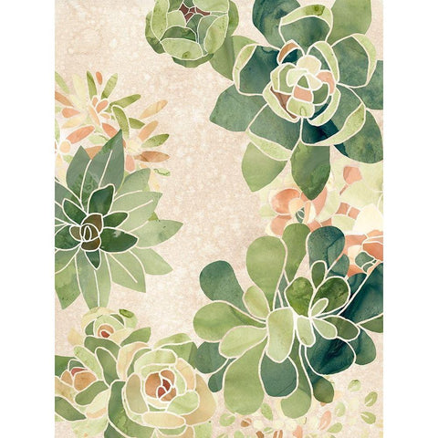 Stained Glass Succulents II Gold Ornate Wood Framed Art Print with Double Matting by Vess, June Erica