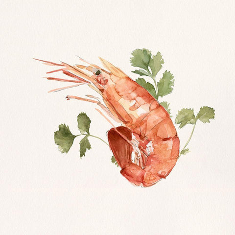 Shrimp for Dinner II White Modern Wood Framed Art Print by Caroline, Emma