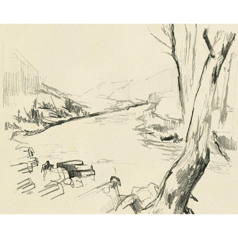 Winding Brook Sketch I White Modern Wood Framed Art Print by Parker, Jennifer Paxton