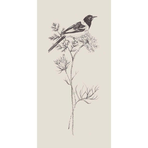 Nature with Bird I Black Modern Wood Framed Art Print with Double Matting by Wang, Melissa