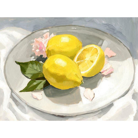 Lemons on a Plate I Black Modern Wood Framed Art Print by Barnes, Victoria