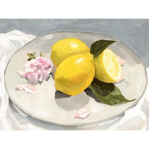 Lemons on a Plate II Black Modern Wood Framed Art Print with Double Matting by Barnes, Victoria