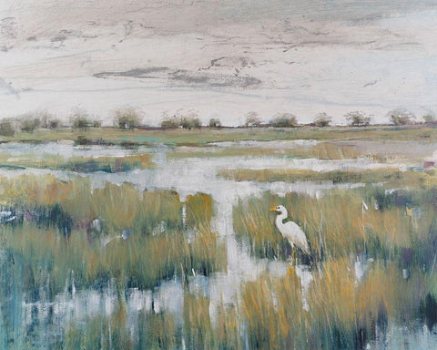 Marshland View VI White Modern Wood Framed Art Print with Double Matting by OToole, Tim