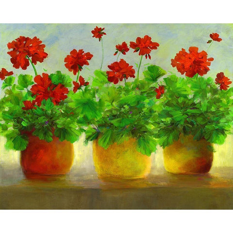 Geraniums III White Modern Wood Framed Art Print by Finch, Sheila