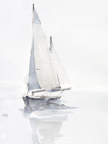 Misty Harbor II White Modern Wood Framed Art Print with Double Matting by Harper, Ethan