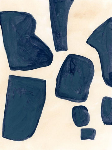 Blue Pieces I White Modern Wood Framed Art Print with Double Matting by Vess, June Erica