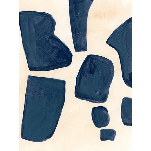 Blue Pieces I Black Modern Wood Framed Art Print by Vess, June Erica