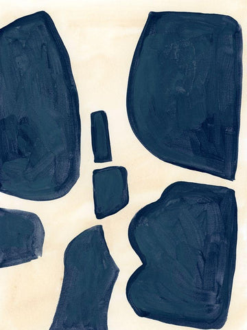 Blue Pieces II White Modern Wood Framed Art Print with Double Matting by Vess, June Erica