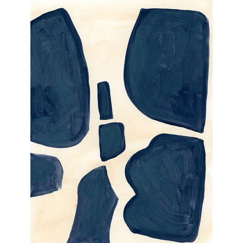 Blue Pieces II Black Modern Wood Framed Art Print by Vess, June Erica