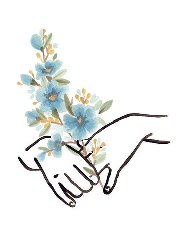 Hands and Flowers I White Modern Wood Framed Art Print with Double Matting by Vess, June Erica