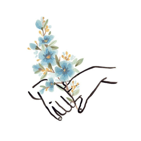 Hands and Flowers I Black Modern Wood Framed Art Print with Double Matting by Vess, June Erica