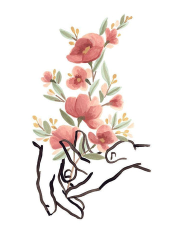 Hands and Flowers II White Modern Wood Framed Art Print with Double Matting by Vess, June Erica