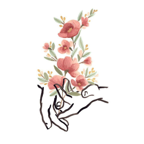 Hands and Flowers II Black Modern Wood Framed Art Print with Double Matting by Vess, June Erica