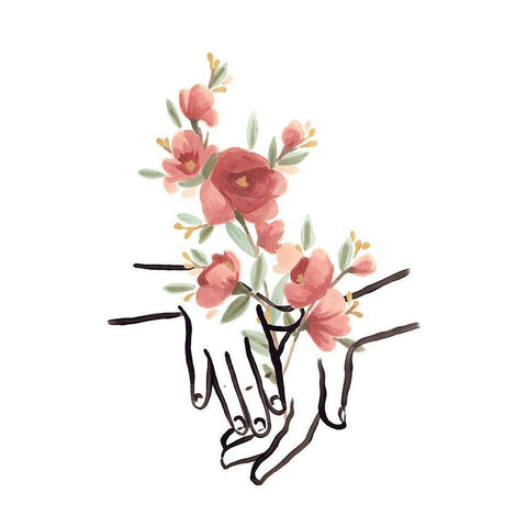 Hands and Flowers III White Modern Wood Framed Art Print by Vess, June Erica