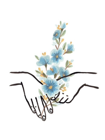 Hands and Flowers IV White Modern Wood Framed Art Print with Double Matting by Vess, June Erica