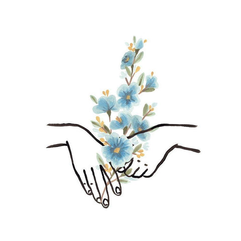 Hands and Flowers IV Black Modern Wood Framed Art Print with Double Matting by Vess, June Erica