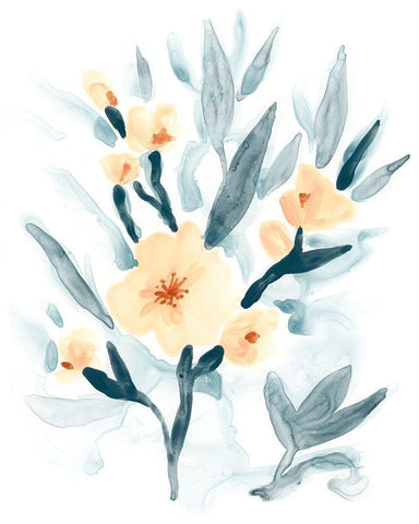 Indigo And Blush Bouquet I White Modern Wood Framed Art Print with Double Matting by Vess, June Erica