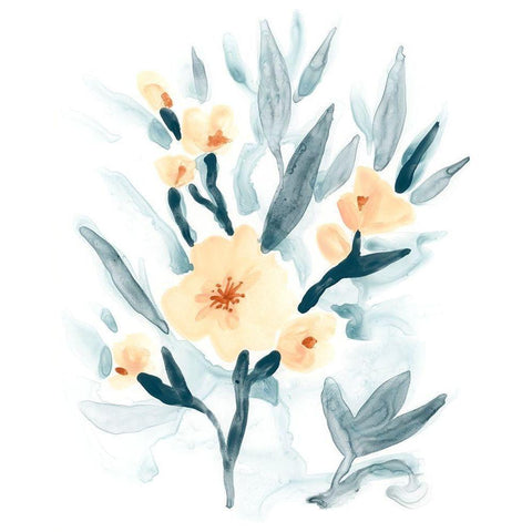 Indigo And Blush Bouquet I White Modern Wood Framed Art Print by Vess, June Erica