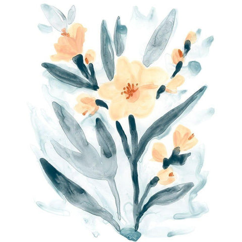 Indigo And Blush Bouquet II White Modern Wood Framed Art Print by Vess, June Erica