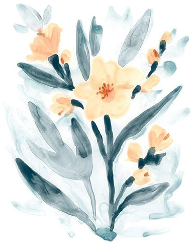 Indigo And Blush Bouquet II White Modern Wood Framed Art Print with Double Matting by Vess, June Erica