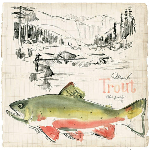 Trout Journal II Black Modern Wood Framed Art Print with Double Matting by Parker, Jennifer Paxton