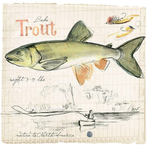 Trout Journal III Black Ornate Wood Framed Art Print with Double Matting by Parker, Jennifer Paxton