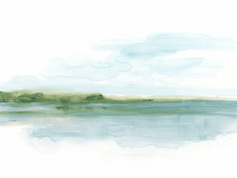 Green Ribbon Coast II White Modern Wood Framed Art Print with Double Matting by Vess, June Erica