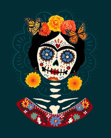 Bright Day of the Dead I Black Ornate Wood Framed Art Print with Double Matting by Barnes, Victoria