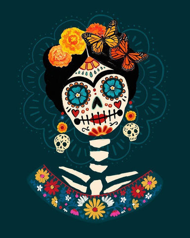 Bright Day of the Dead II Black Ornate Wood Framed Art Print with Double Matting by Barnes, Victoria