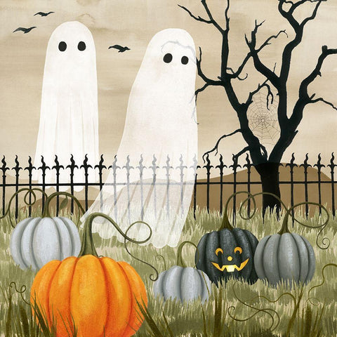 Haunted Pumpkin Patch II White Modern Wood Framed Art Print with Double Matting by Popp, Grace